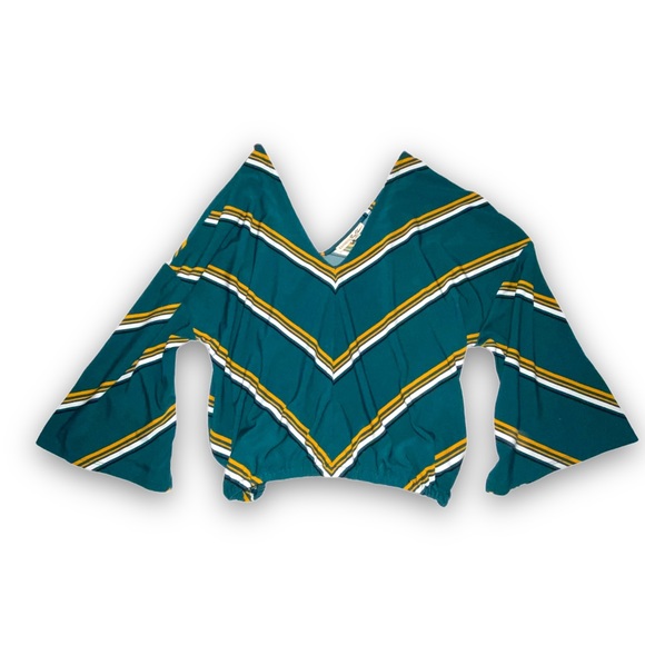 Express One Eleven Green Stripe Wide Sleeve Banded Bottom Top - Picture 7 of 8